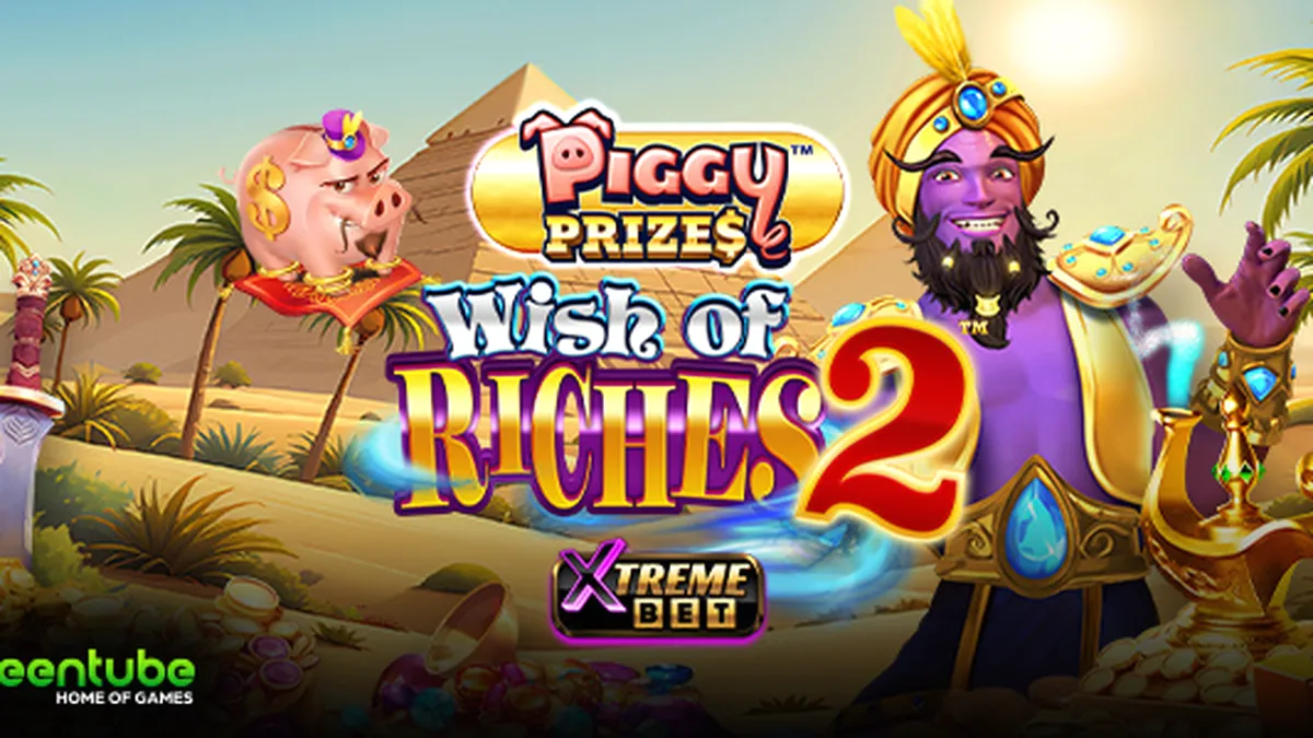 Interface de jogo do slot Piggy Prizes Wish of Riches 2 com elementos visuais coloridos e temáticos.
