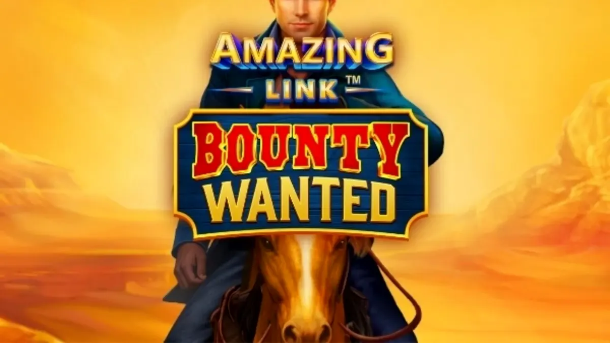 Cenário desértico e interface do slot Amazing Link Bounty Wanted